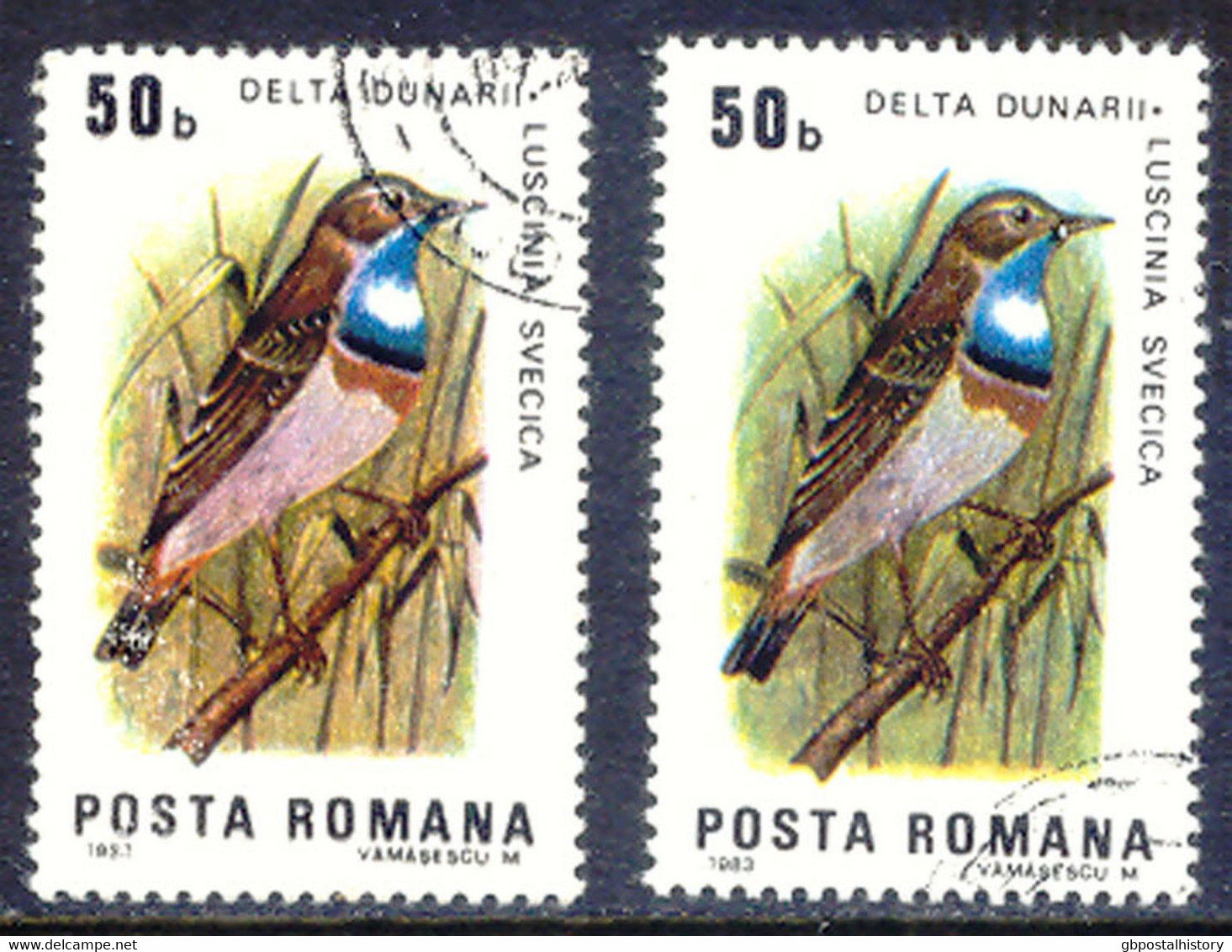 RUMÄNIEN 1983 Vögel Des Donaudeltas 50B Weißsterniges Blaukehlchen Gest. ABART - Variétés Et Curiosités