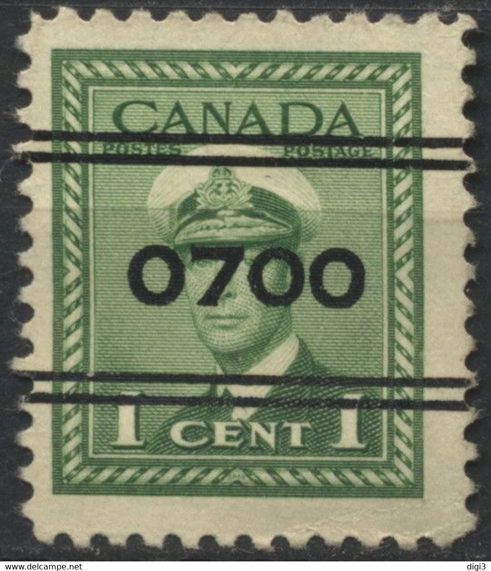 Canada, 1942-43, KIng George VI With Uniform Of Royal Navy, 1 C., Precancel #0700, MH* - Voorafgestempeld