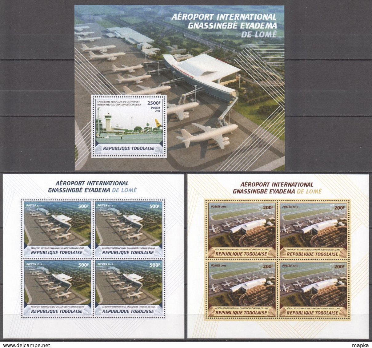 TG092 2015 TOGO TOGOLAISE TRANSPORT AVIATION INTERNATIONAL AIRPORT EVADEMA 2KB+1BL MNH - Airplanes