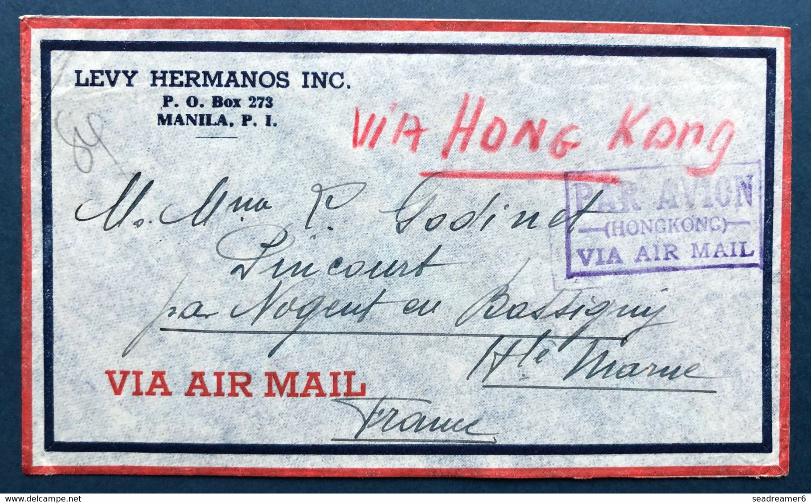 Philippines Lettre Par Avion De Manilles N°248 & 254 X4 Dateur De Manilles Pour Lincourt En France Par Hong Kong TTB - Philippines