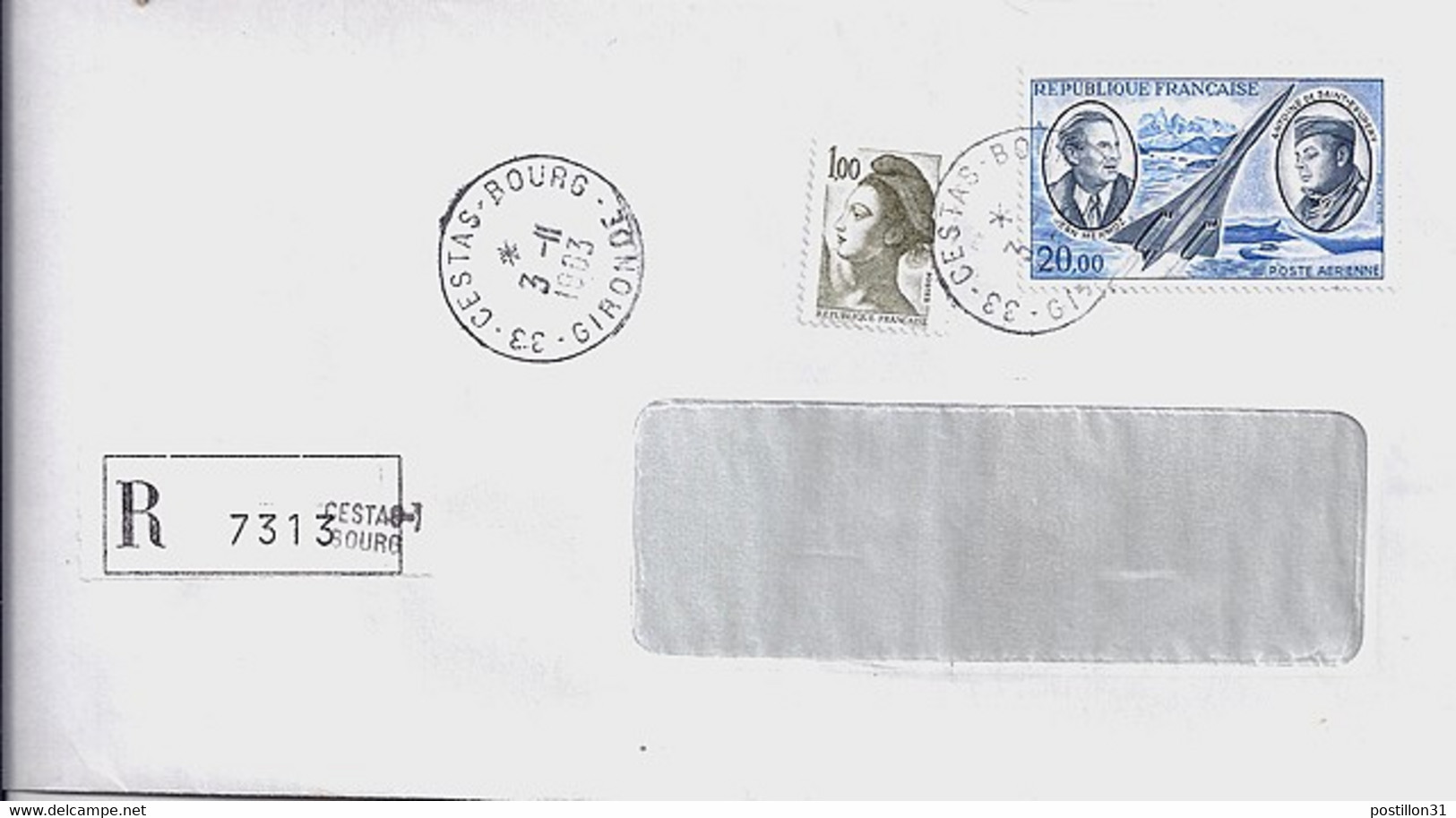 PA 44 (+ COMPL.) SUR LETTRE REC. DE CESTAS BOURG / 3.11.83 - 1960-.... Cartas & Documentos