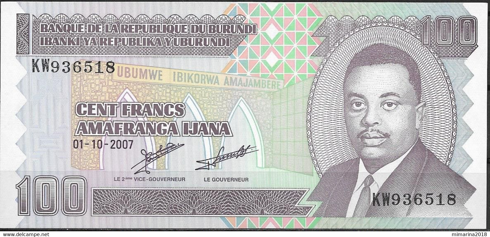 BURUNDI  UNC  100 FRANCOS  2006  PREFIX KW  P37E - Burundi