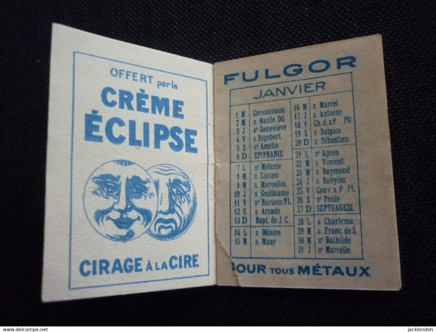 Petit Calendrier Ancien Publicitaire 1929   Crème Èclipse Fulgor - Petit Format : 1921-40