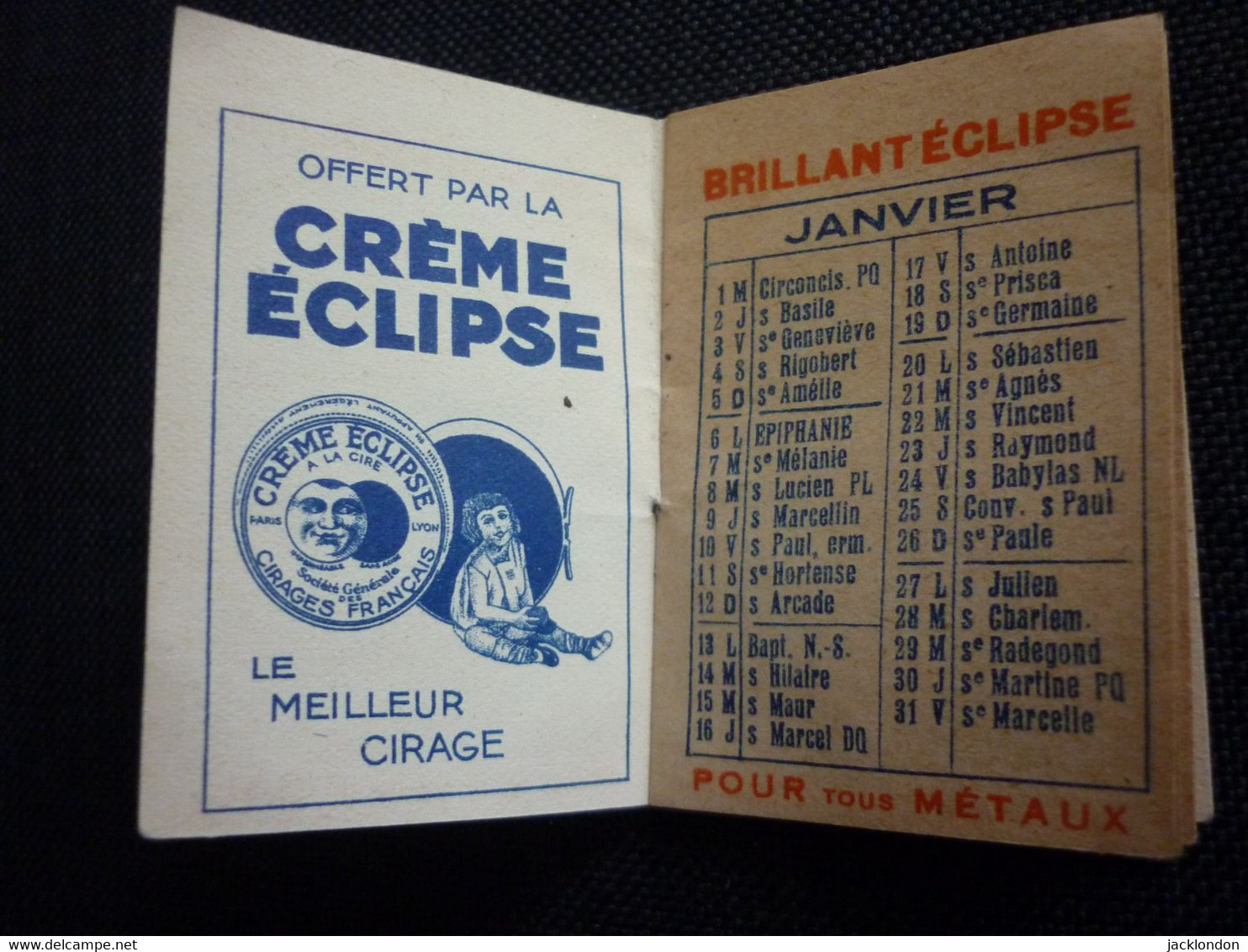 Petit Calendrier Ancien Publicitaire 1936  Crème Èclipse Fulgor - Petit Format : 1921-40