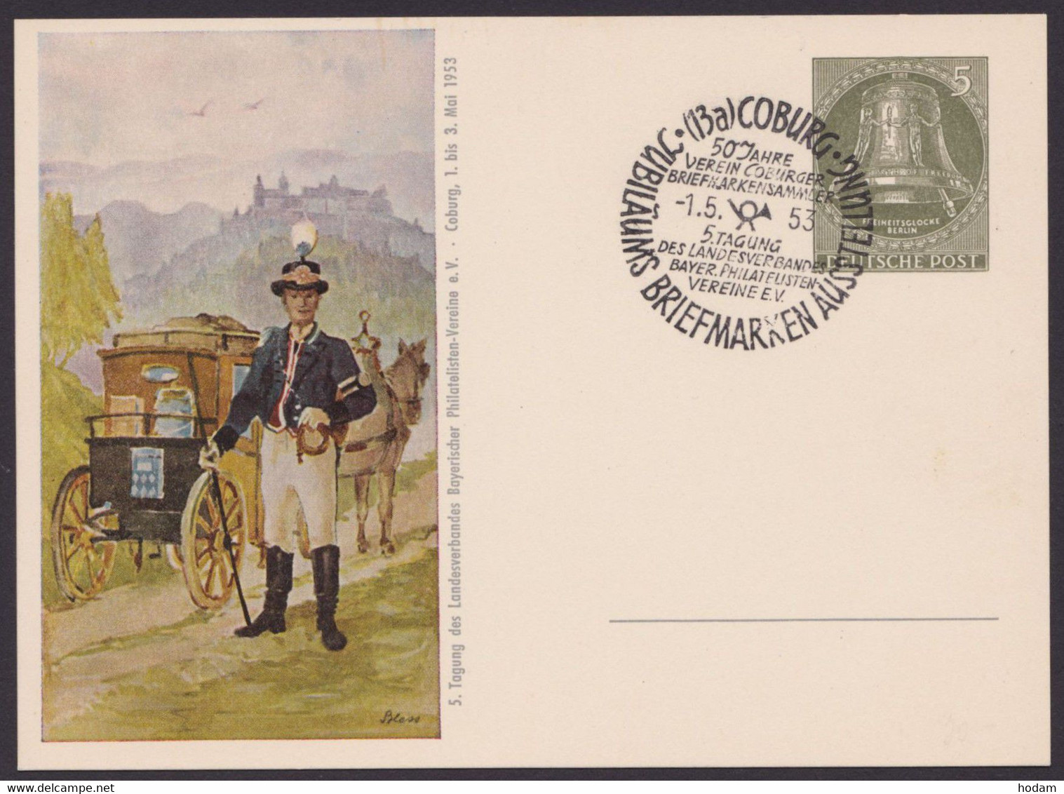 Mi-Nr. PP12 D2/02, "Postillion Mit Kutsche", 1953, Pass. Sst. - Postales Privados - Usados