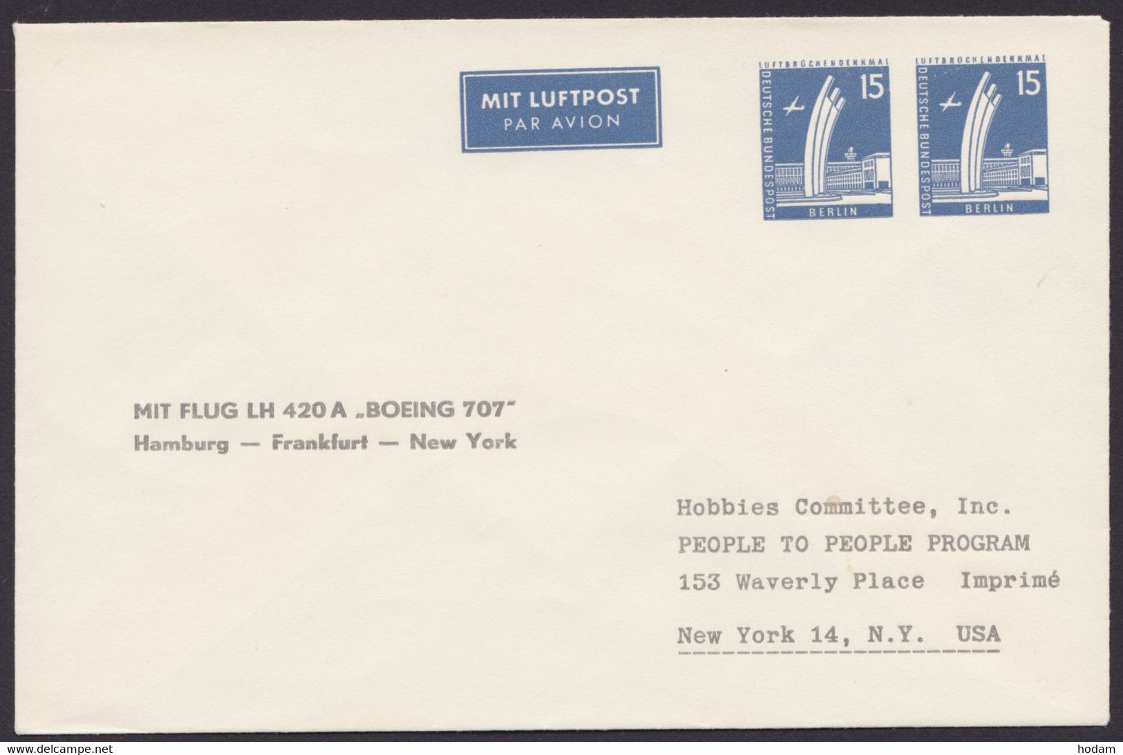 Mi-Nr. PU 20 B2/01a, "Boeing 707", Flug Hamburg- New York, * - Private Covers - Mint