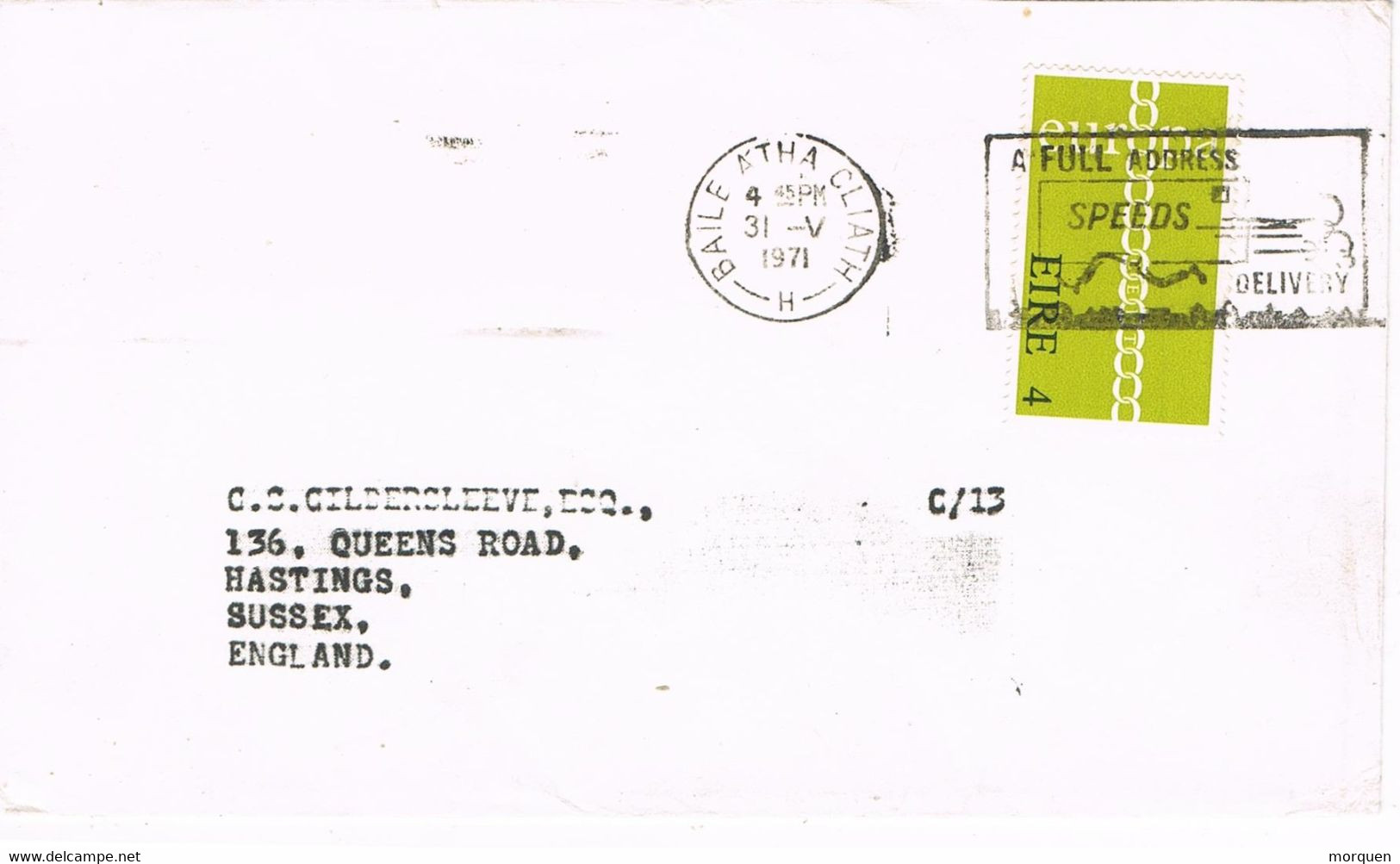 41465. Carta BAILE ATHA CLIAT (Dublin) Irlanda 1971. Slogan Post. Tema EUROPA - Cartas & Documentos