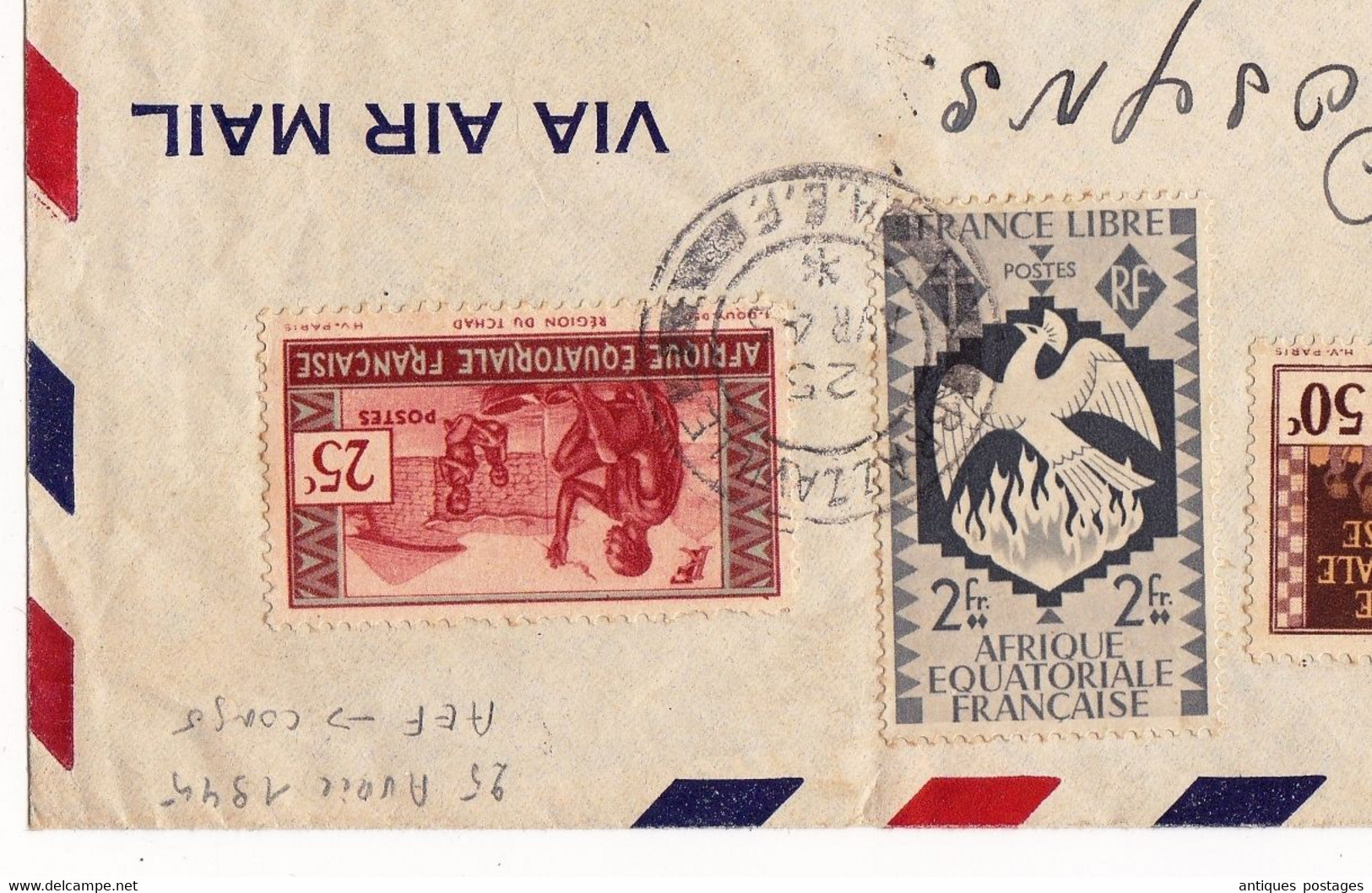 Lettre Brazzaville 1945 Congo A.E.F. Leopoldville Congo Belge Costermansville Bukavu - Storia Postale