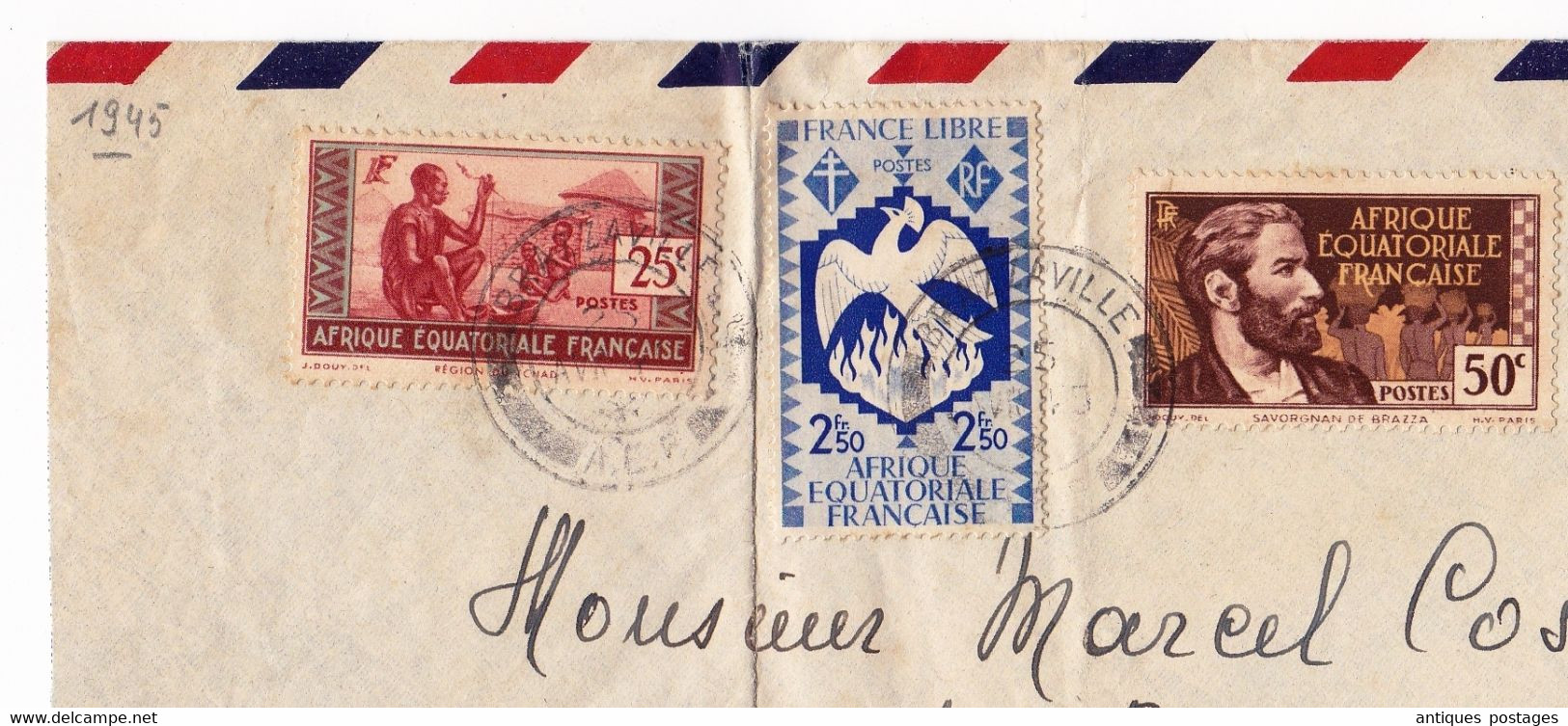 Lettre Brazzaville 1945 Congo A.E.F. Leopoldville Congo Belge Costermansville Bukavu - Storia Postale