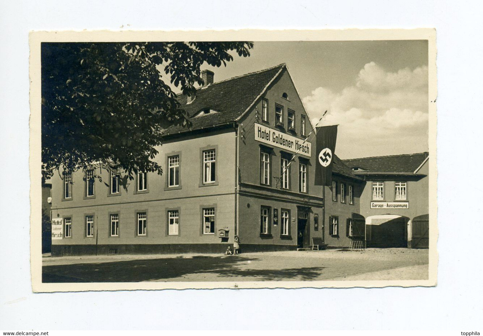 1941 3. Reich Photokarte Hotel Goldener Hirsch Roßleben Mit Hakenkreuzfahne, Gelaufen - Rossleben