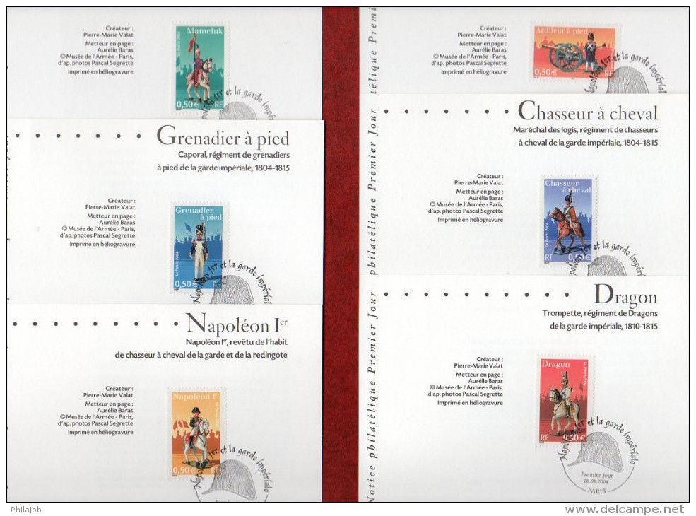 " NAPOLEON 1er ET LA GARDE IMPERIALE " Sur 6 Notices Officielles 1er Jour De 2004 N°YT 3679 à 3684. Parf état - Napoleone