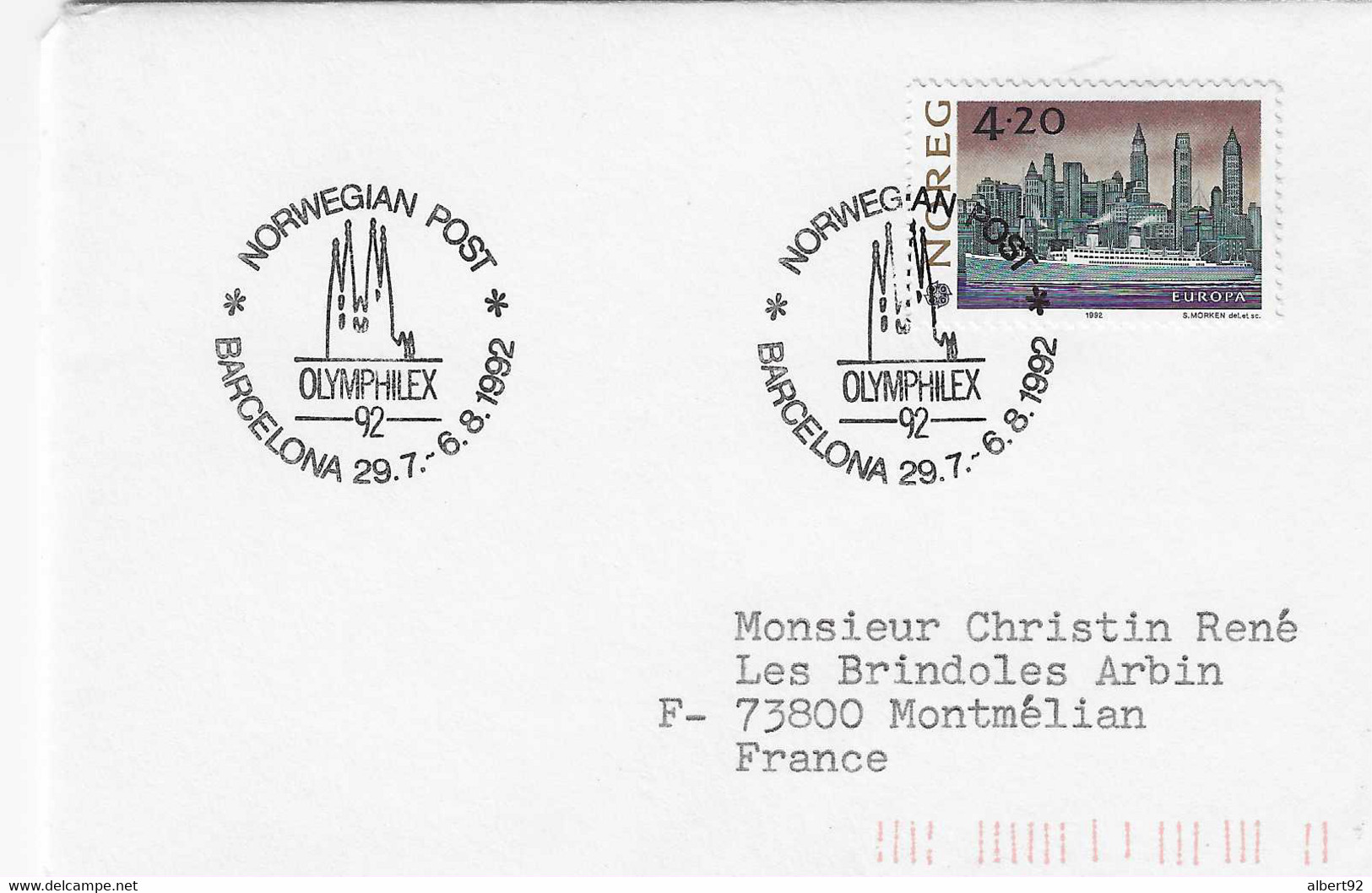 1992 La Poste Norvégienne Aux Jeux Olympiques D'été De Barcelone ( Olymphilex 92 ).. - Invierno 2002: Salt Lake City