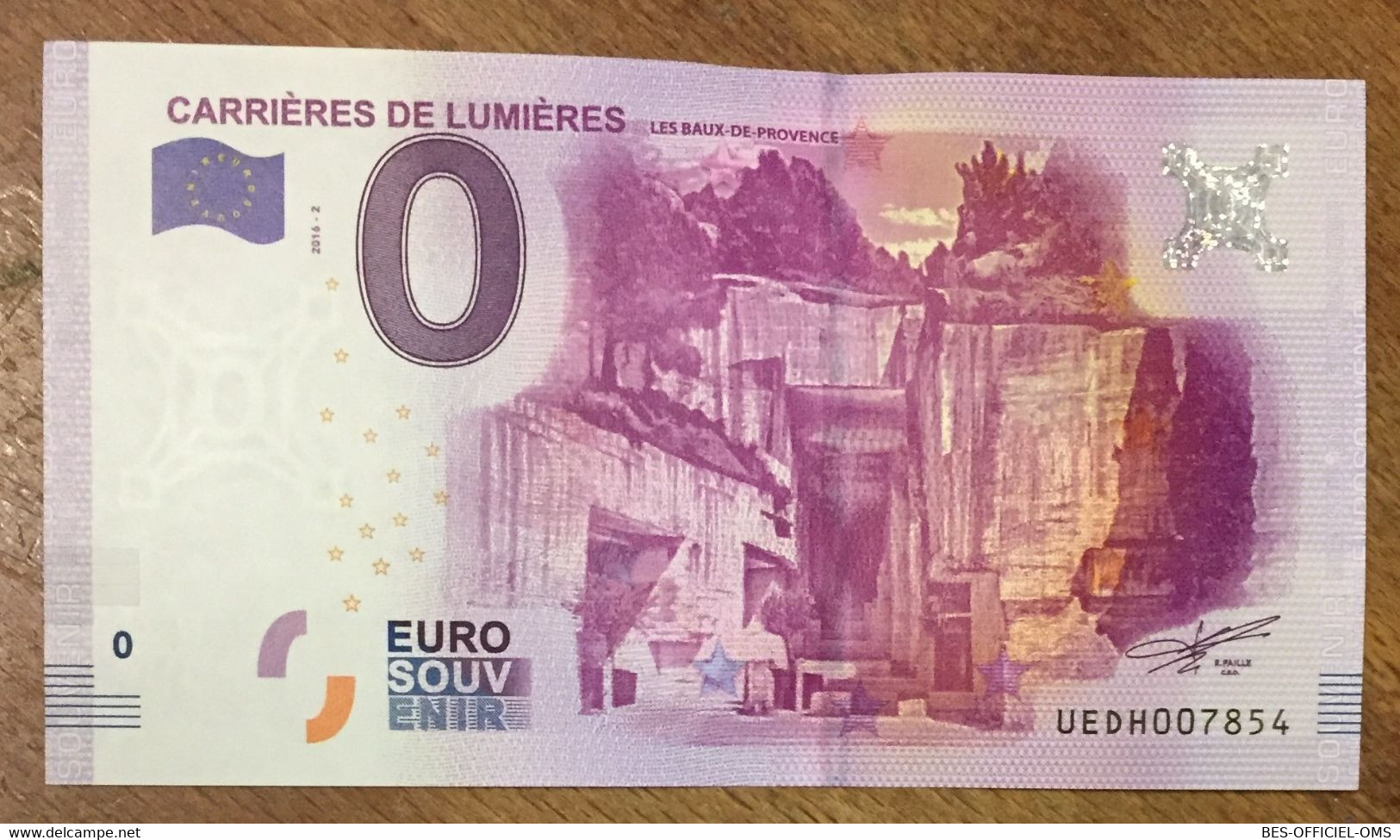 2016 BILLET 0 EURO SOUVENIR DPT 13 CARRIÈRES DE LUMIÈRES ZERO 0 EURO SCHEIN BANKNOTE PAPER MONEY BANK - Essais Privés / Non-officiels