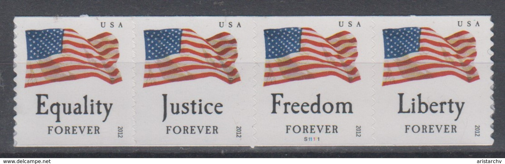 USA 2012 EQUALITY JUSTICE FREEDOM LIBERTY FOREVER STRIP - Bandes & Multiples