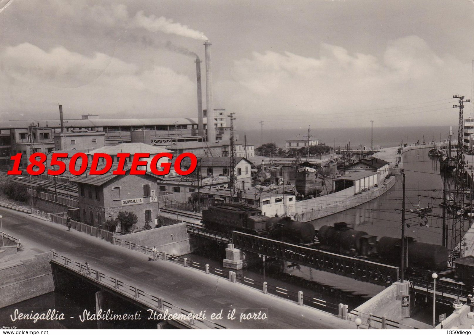 SENIGALLIA - STABILIMENTI ITALCEMENTI E IL PORTO F/GRANDE VIAGGIATA 1955 - Senigallia