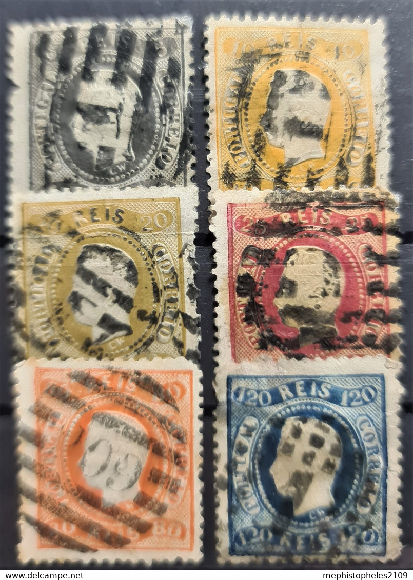 PORTUGAL 1870-74 - Canceled - Sc# 34, 35, 39, 41, 44, 46 - Usado