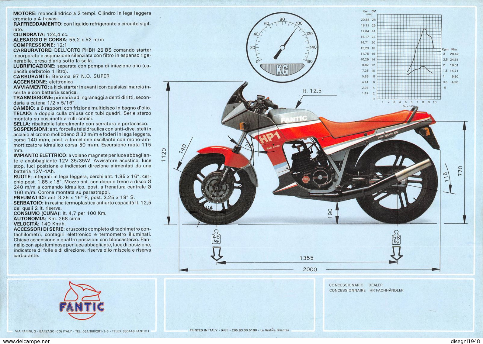 09871 "FANTIC 125 SPORT HP1"  VOLANTINO ILLUSTRATO ORIGINALE - Moto