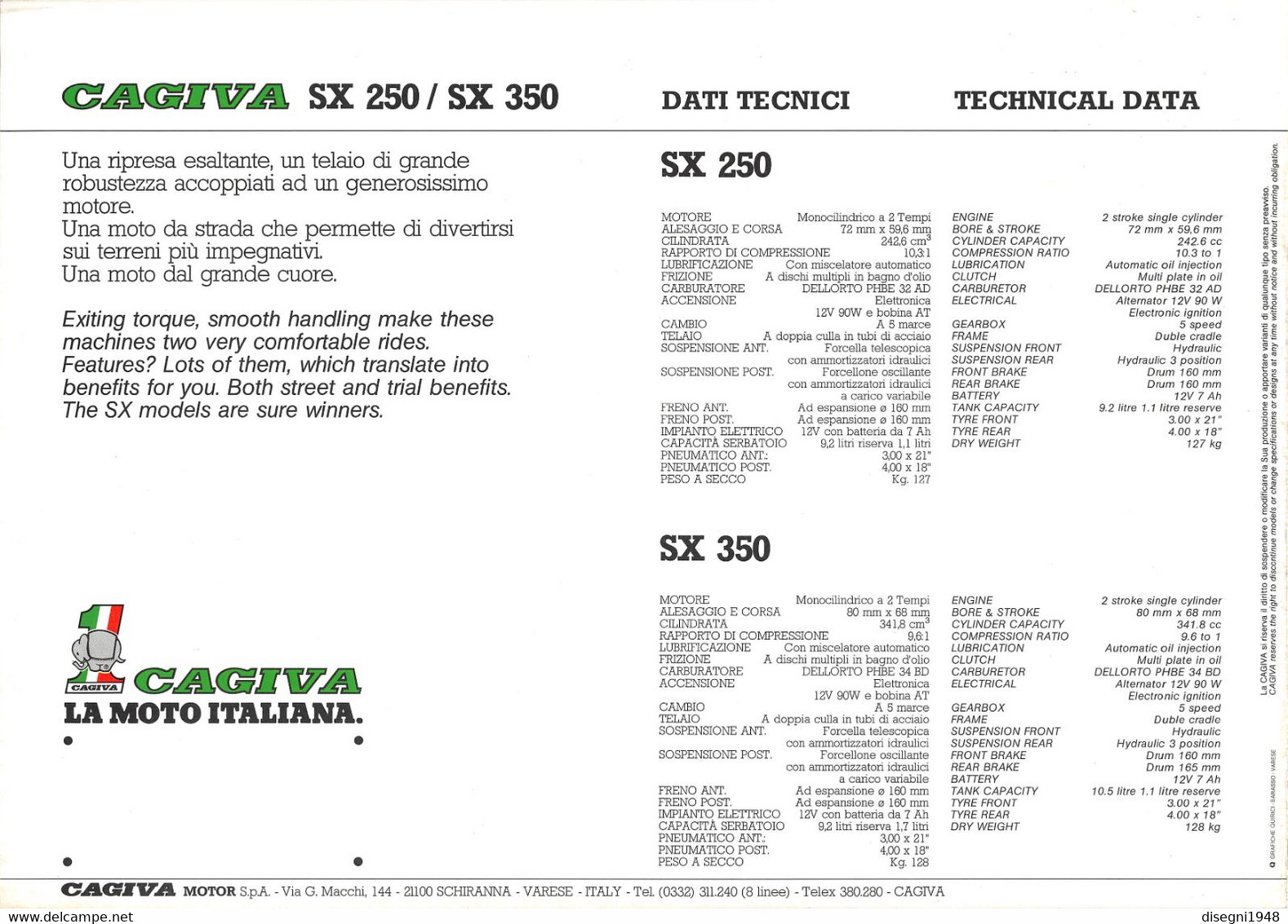 09872 "CAGIVA SX 250 / SX 350" PIEGHEVOLE ILLUSTRATO ORIGINALE - Motos