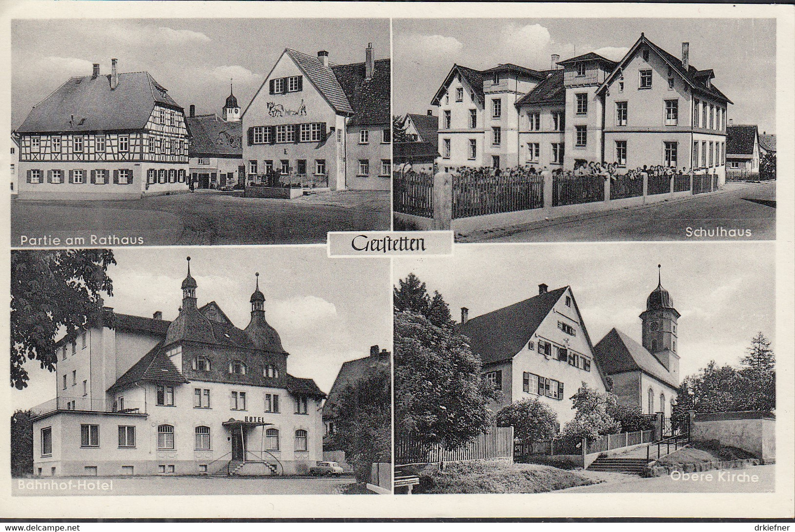 Gerstetten,  Rathaus, Schulhaus, Bahnhof-Hotel, Obere Kirche, Um 1950 - Heidenheim