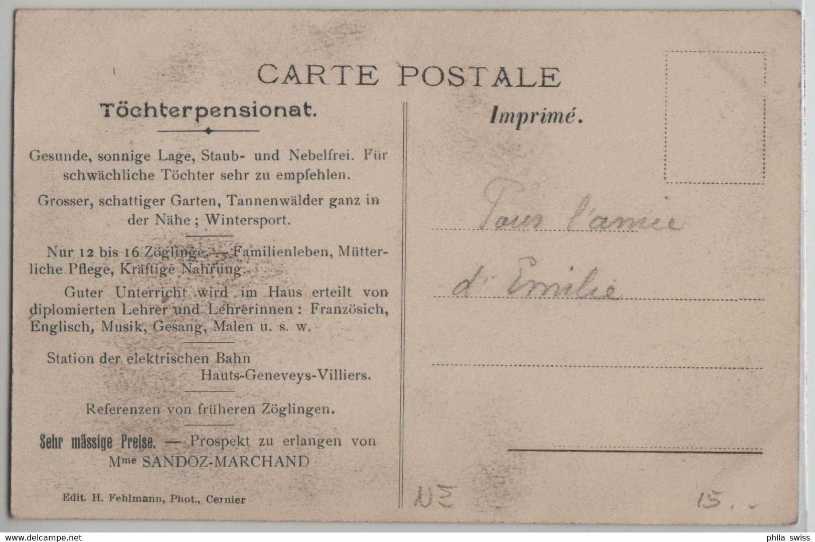 Pensionnat Des Fougeres, Dombresson (Suisse) Töchterpensionat Mme Sandoz-Marchand - Dombresson 