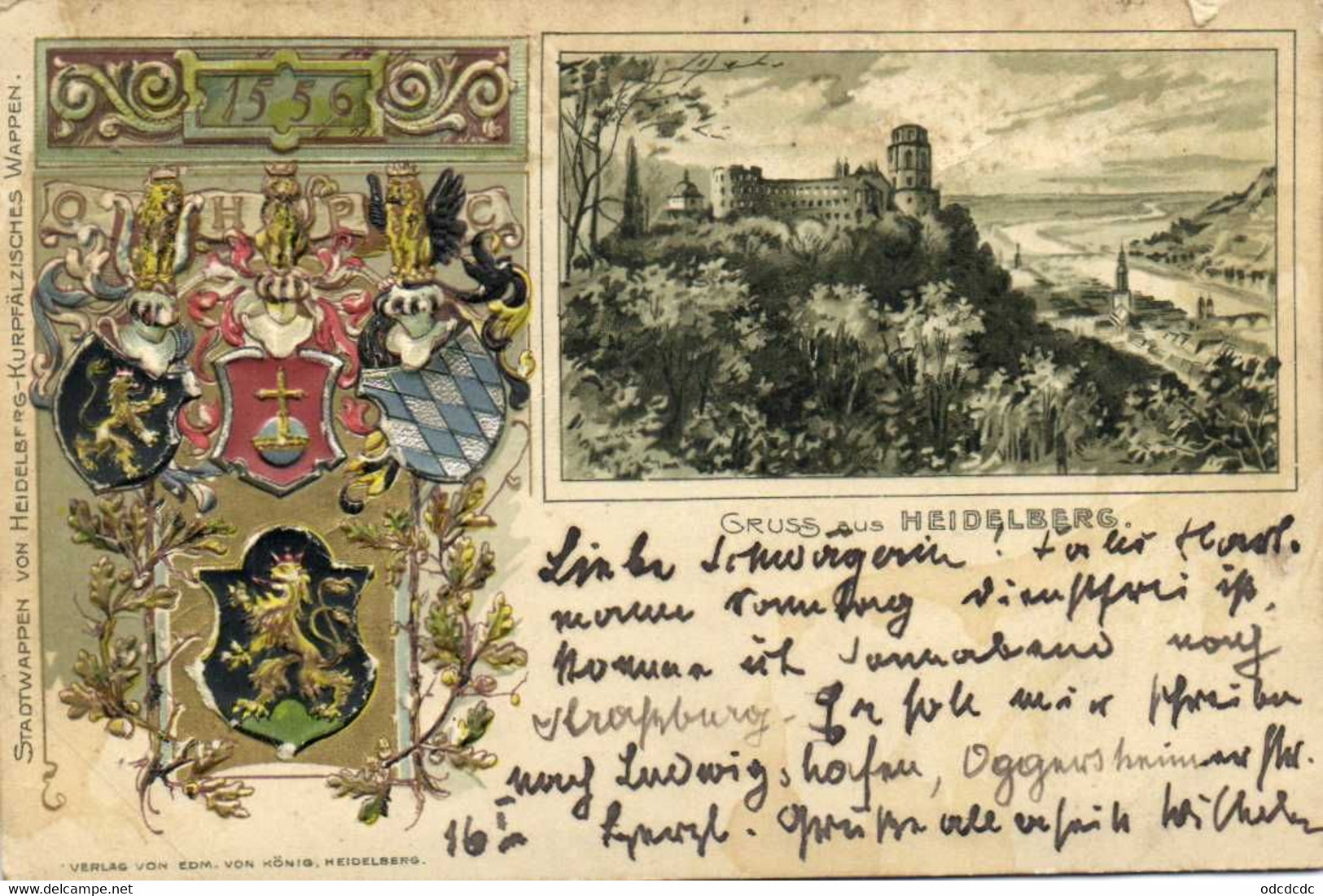 Carte Gaufrée Blason  Gruss Aus HEIDELBERG  Pionnière RV - Heidelberg