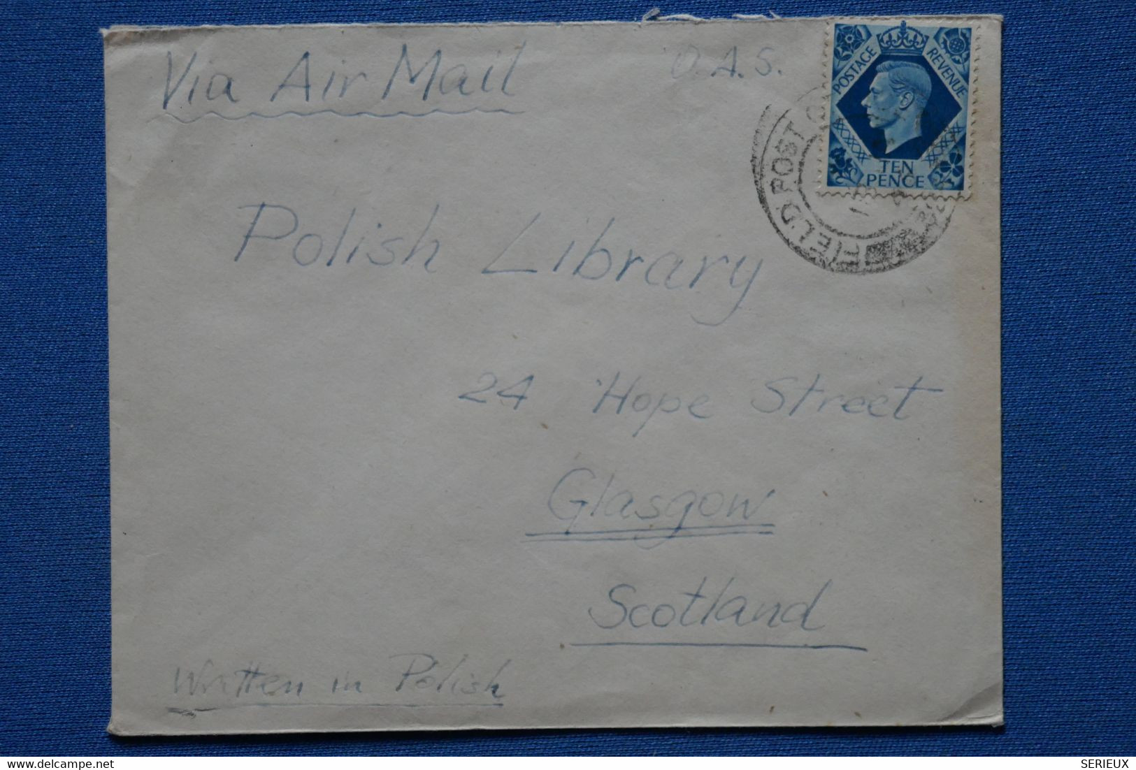 Z17 ENGLAND BELLE LETTRE 1936 PAR AVION   POUR GLASGOW SCOTLAND + AFFRANCH. INTERESSANT - Cartas & Documentos