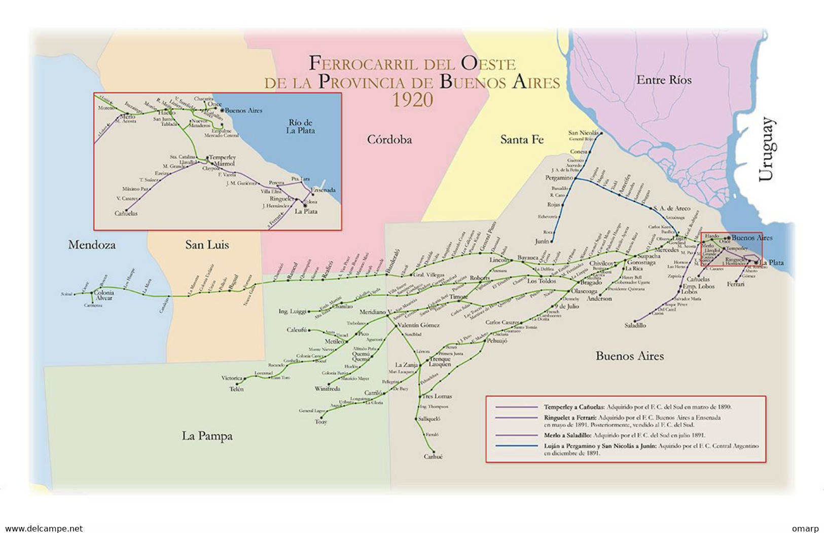 New!!! Development of the Railways in Argentina Western and Northern Railways. Study of Traveling Postal Marks.1865-1920