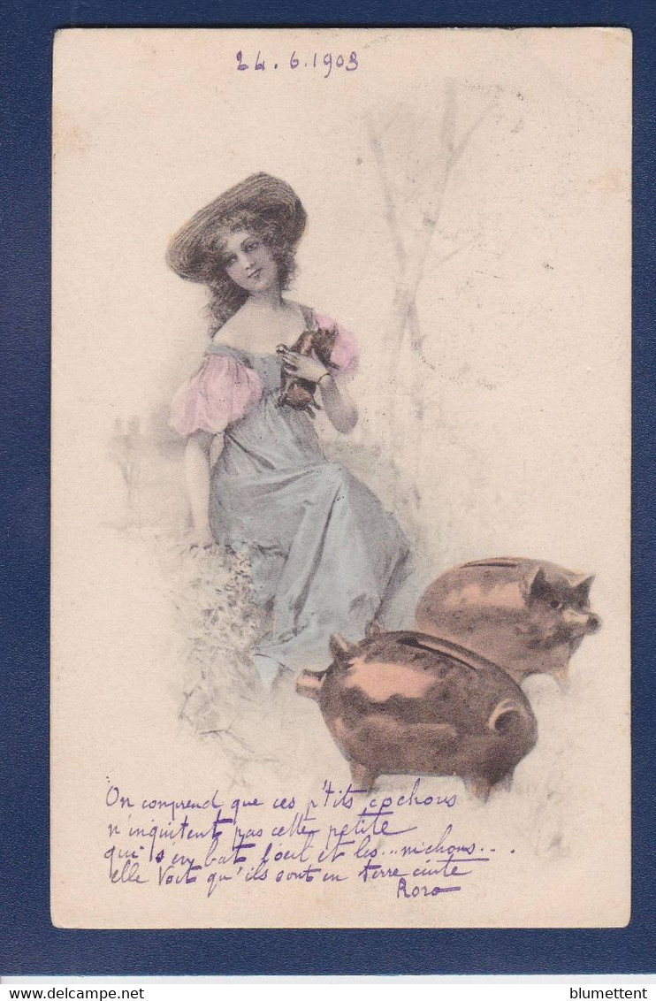 CPA Type VIENNE Buste Viennoise Femme Girl Woman Circulé Cochon - Vienne