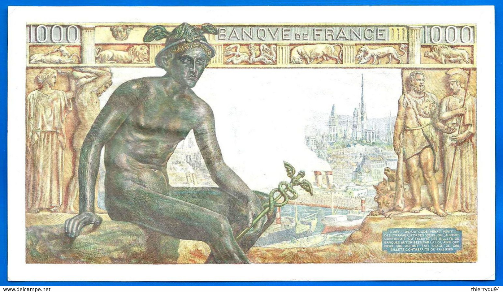 France 1000 Francs 1942 28 Mai Prefix X 28 05 1942 Demeter Que Prix + Port Grand Billet Frcs Frc Paypal Bitcoin OK - 1 000 F 1942-1943 ''Déesse Déméter''