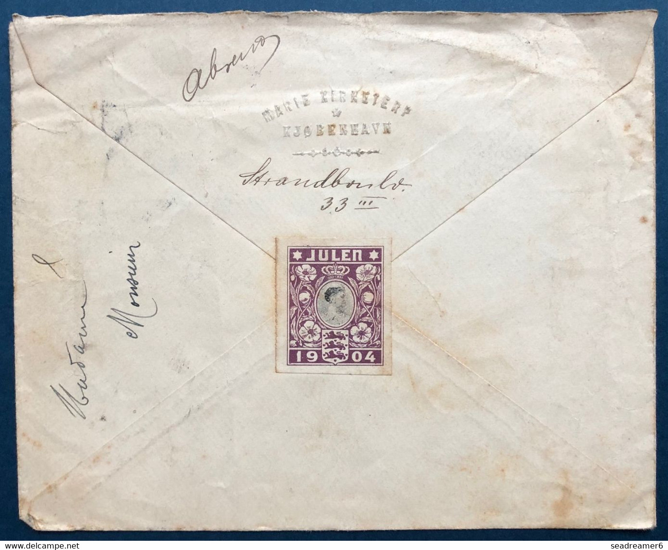 Danemark Lettre Recommandé De 1904 Avec N°35 X3, 36, 37 & 43 Obl De Copenhague Pour Troyes En France, Au Dos Vignette - Cartas & Documentos