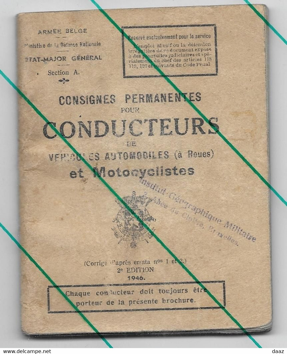 Consignes Pour Conducteurs Automobile Et Moto Armée Belge - Moto