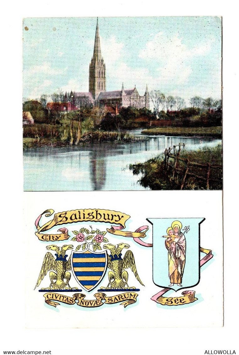 13410 " SALISBURY HERALDIC EMBLEM AND CATHEDRAL " -CARTOLINA POST. NON SPED. - Salisbury