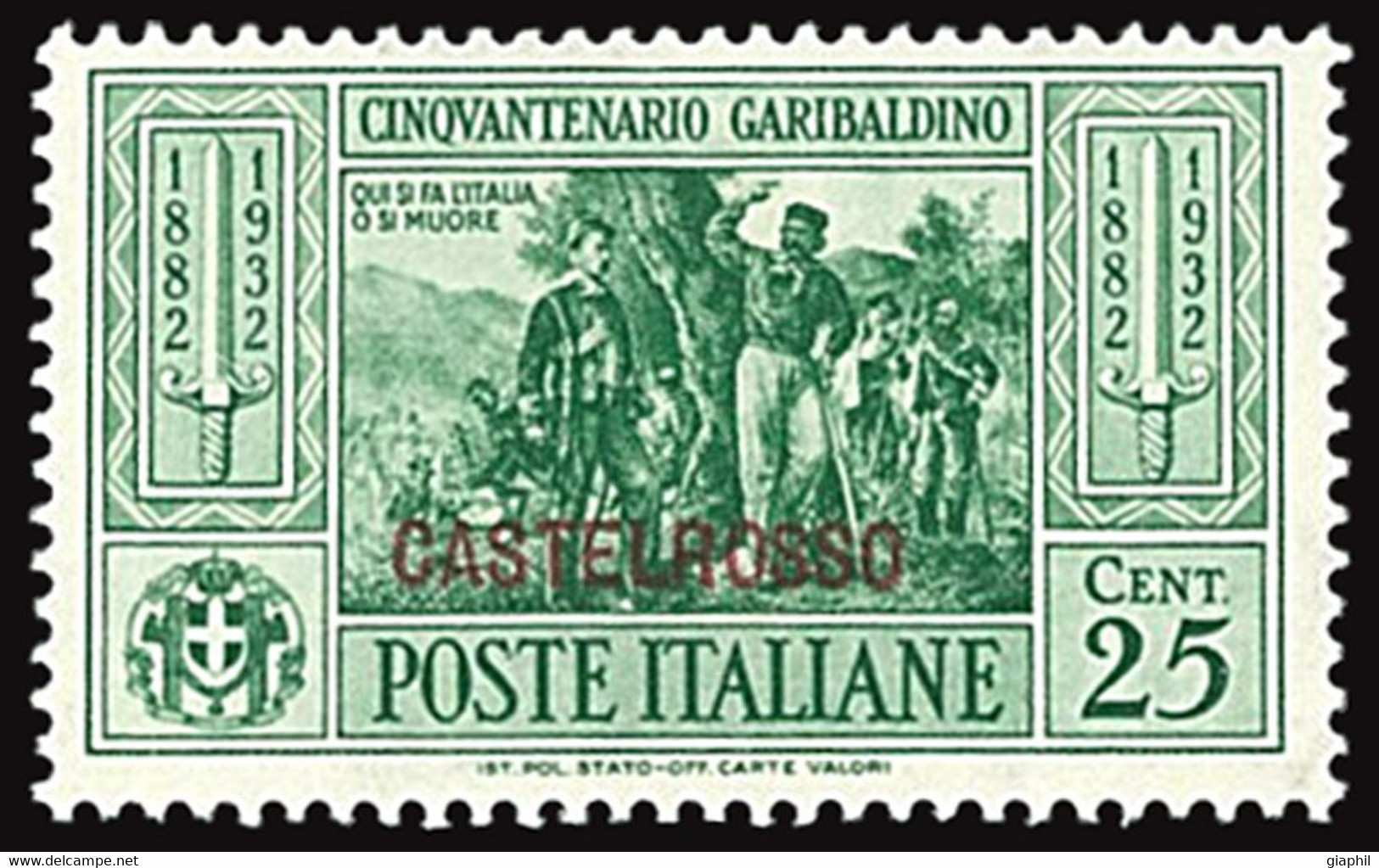 ITALY ITALIA CASTELROSSO 1932 GARIBALDI 25 CENT. (Sass. 32) NUOVO MLH * OFFERTA! - Castelrosso