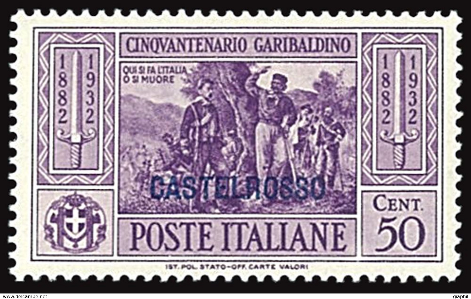 ITALY ITALIA CASTELROSSO 1932 GARIBALDI 50 CENT. (Sass. 34) NUOVO MNH ** OFFERTA! - Castelrosso