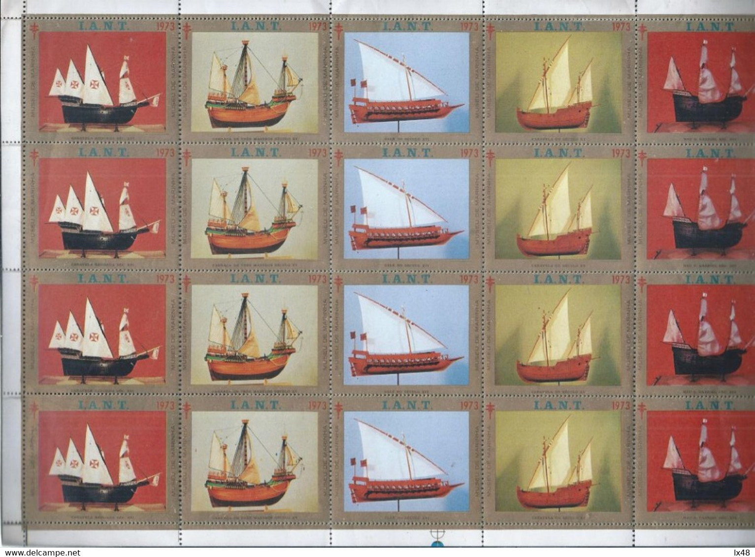 Tuberculosis. Tuberkulose. Sheet 20 Boat Vignettes From Navy Museum. Caravels And Ships 15th And 16th Centuries. Rare - Local Post Stamps