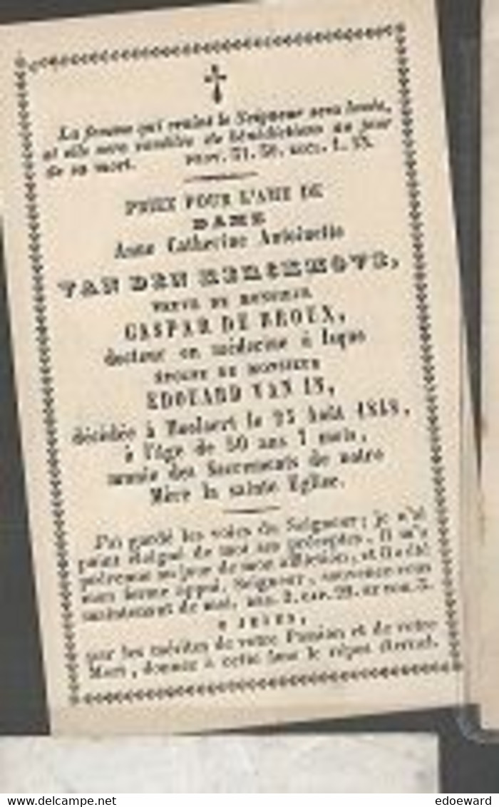 15 08/ W2//  ° HOOLAERT??  1798?   + HOOLAERT 1848   ANNE VAN DEN KERCKHOVE - Religion & Esotericism