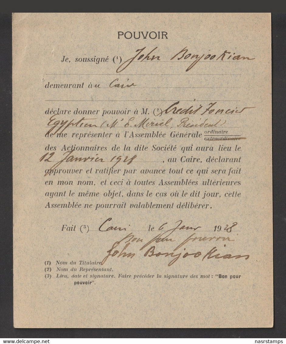 Egypt - 1928 - Rare - Vintage Card - Egyptian Mortgage Loan - Admission Card - Covers & Documents