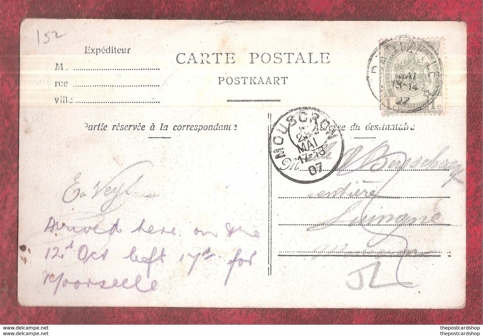 MOUSCRON 1907 RECEIVING POSTMARK LIGHT DADIZEELE POSTMARK On Dadizeele Autel De La Statue Miraculeuse - Moorslede