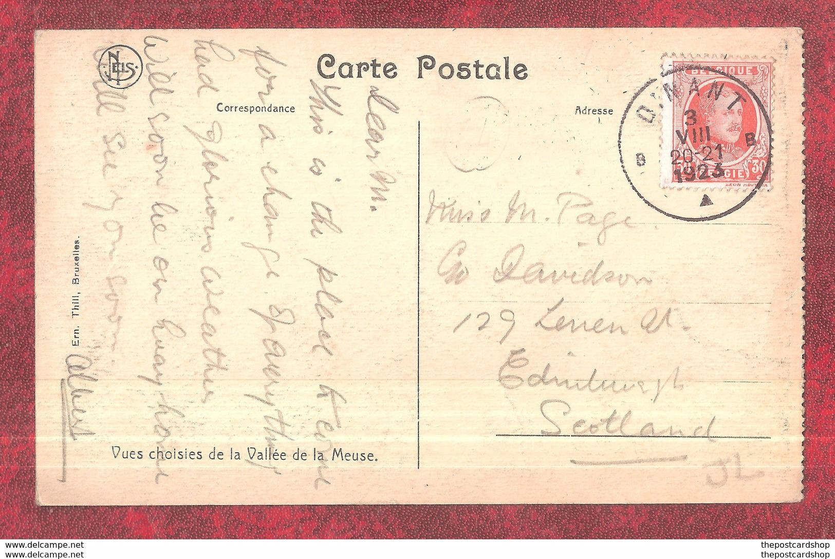 La Meuse Et Les Rochers De Neuviau - Wépion Used Good Dinant Postmark 1923 POSTAL HISTORY - Namur