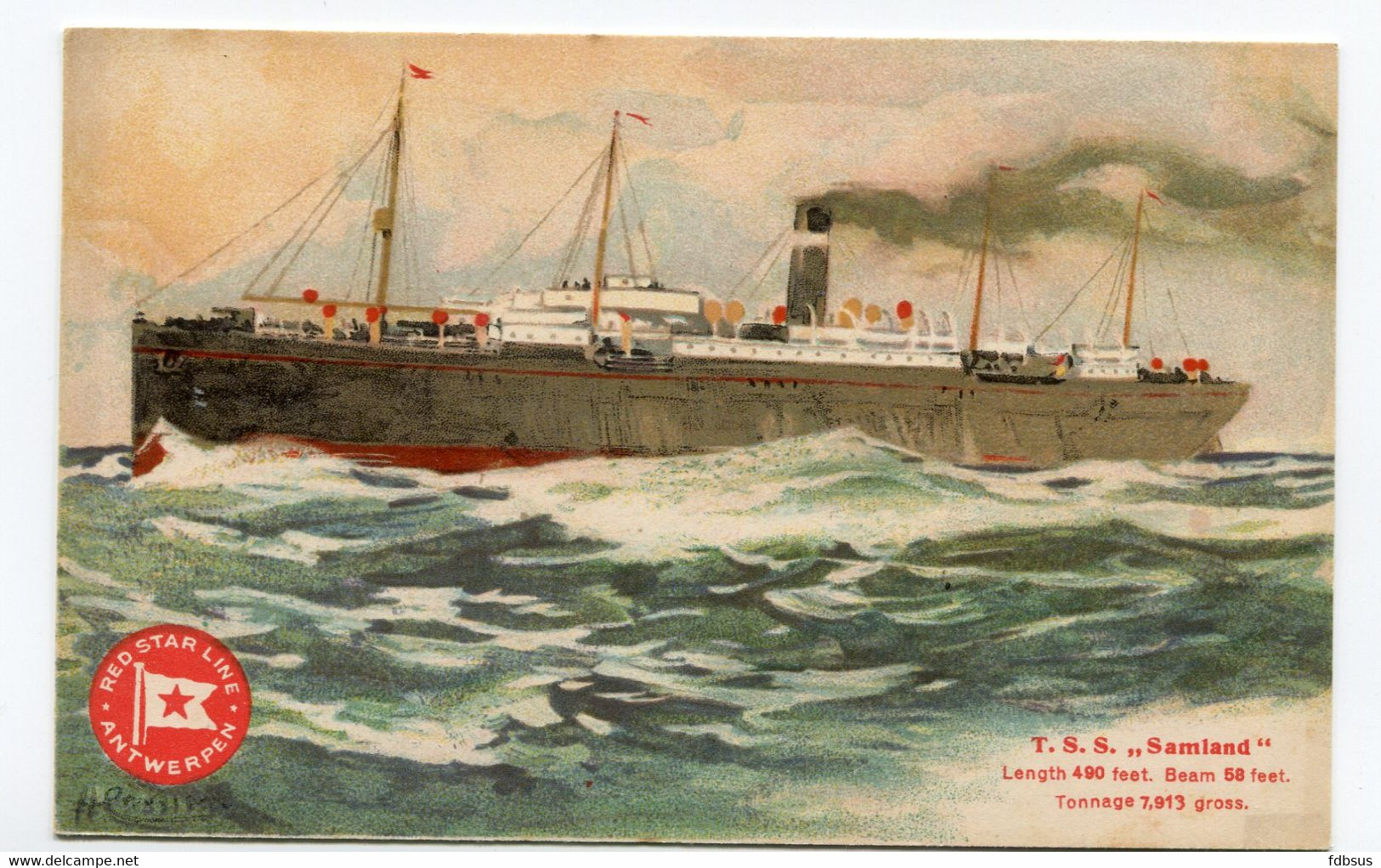 RED STAR LINE T.S.S.  Samland  -  Ongelopen Kaart - Steamers