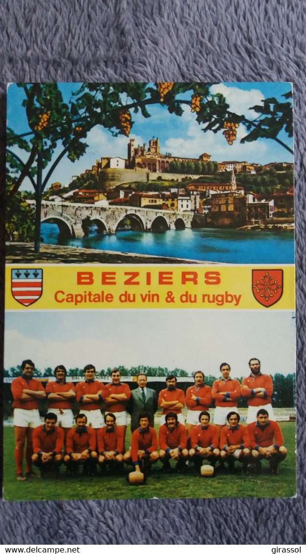 CPSM BEZIERS CAPITALE DU RUGBY ET DU VIN CATHEDRALE ST NAZAIRE L ORB ED AS BLASON - Rugby