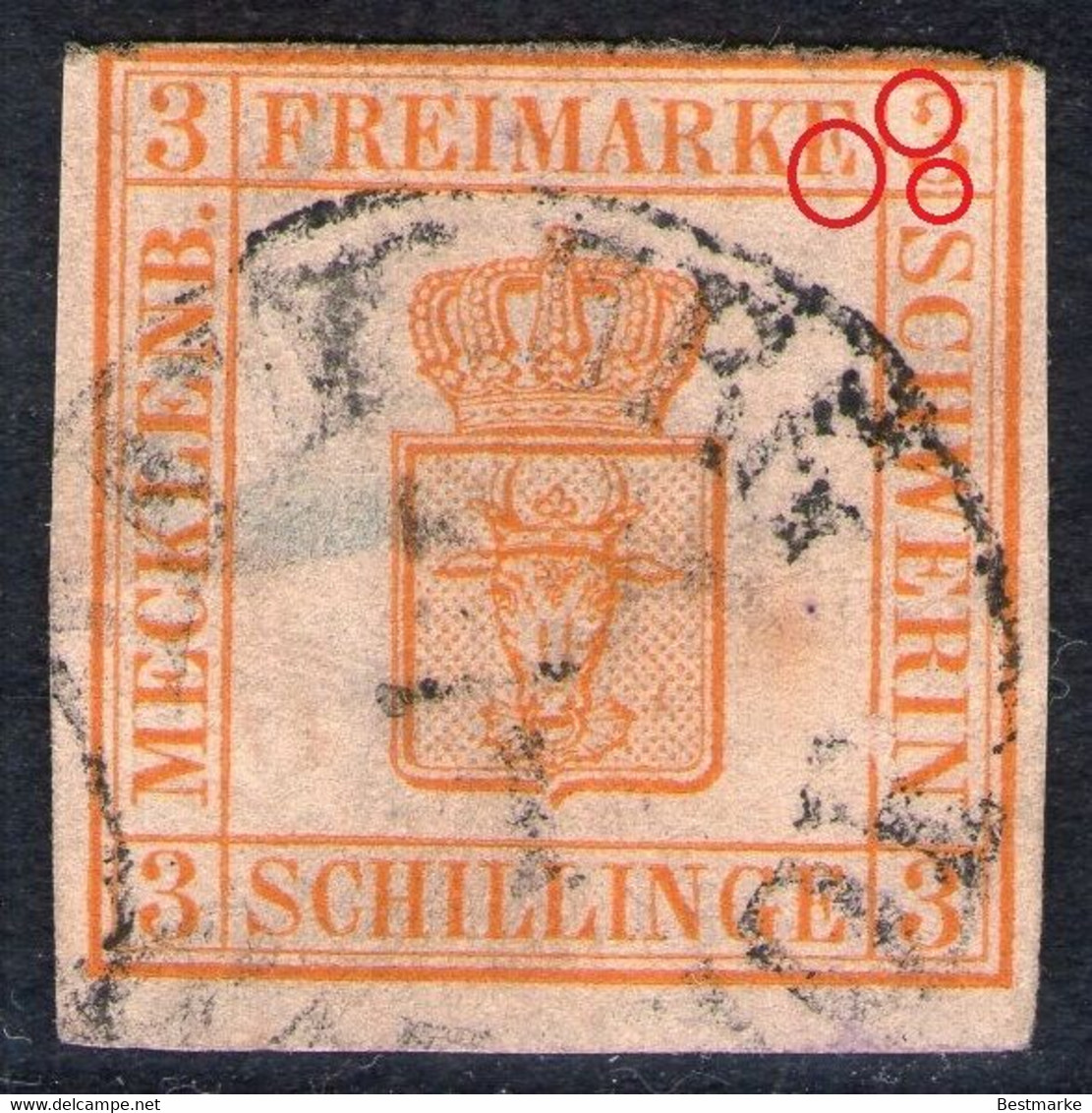 HAMBURG BAHNHOF Auf 3 Shilling Gelborange - Schwerin Nr. 2 B PF I - Mecklenbourg-Schwerin