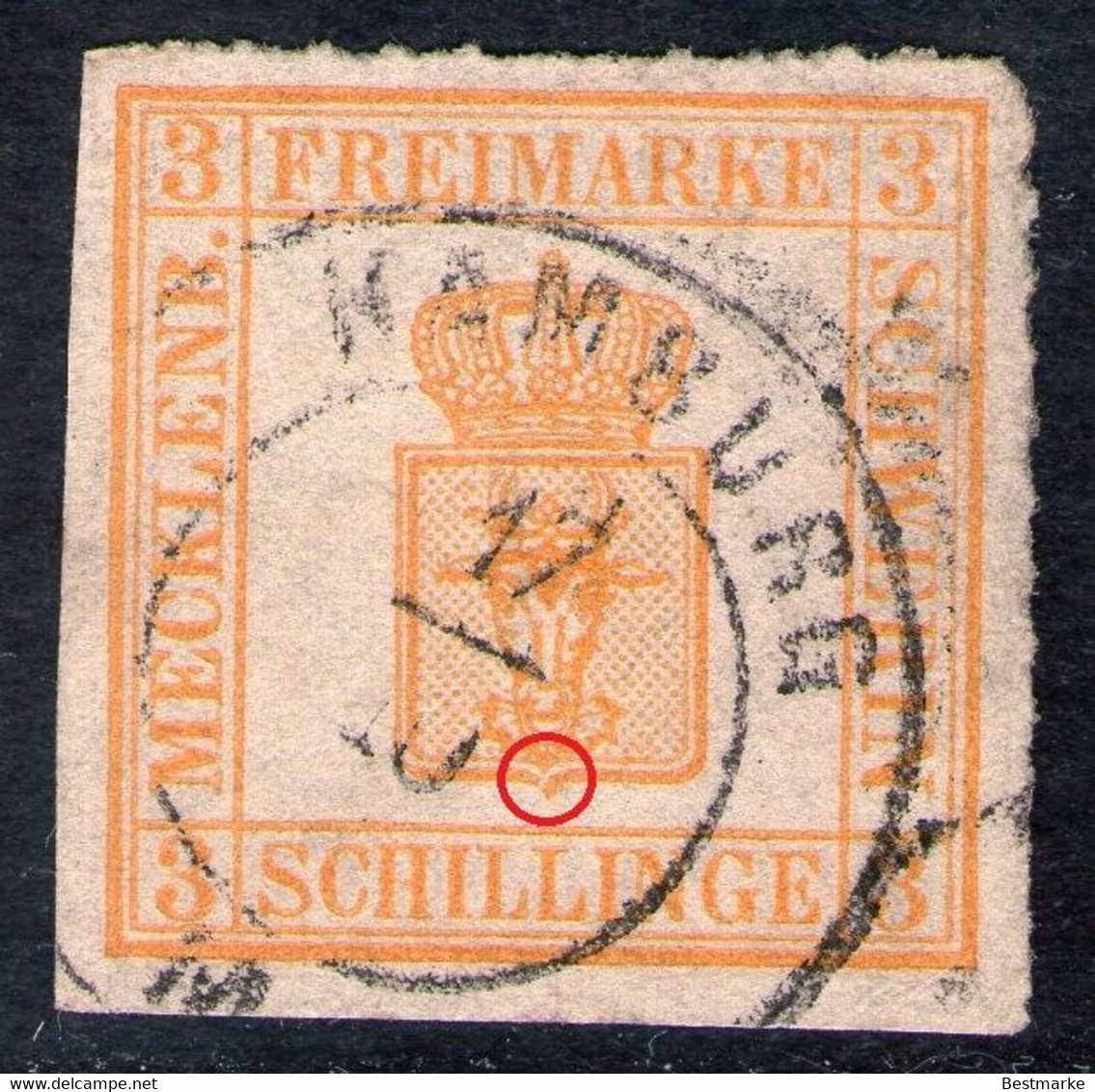 HAMBURG 17/10 Auf 3 Shilling Gelborange - Schwerin Nr. 7 I - Mecklenburg-Schwerin