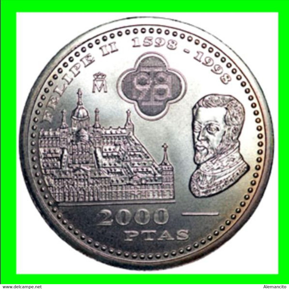 ESPAÑA MONEDA CONMEMORATIVA 2000 PTAS. 1998. PLATA. MUERTE DE FELIPE II. EL ESCORIAL. PESO: 18.2. Gr. DIÁMETRO: 33 - MM. - 2 000 Pesetas