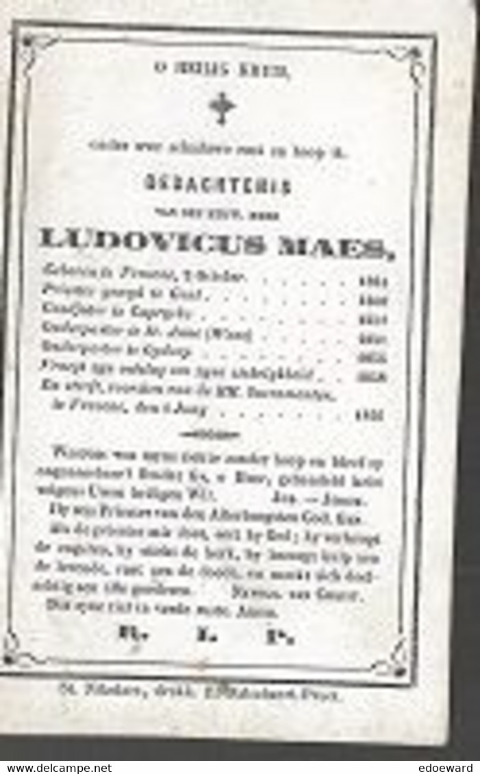 15 08/ W4//   ° VRASENE 1824 + VRACENE 1866 E.H. LUDOVICUS MAES PASTOR TE OPDORP... - Religion &  Esoterik