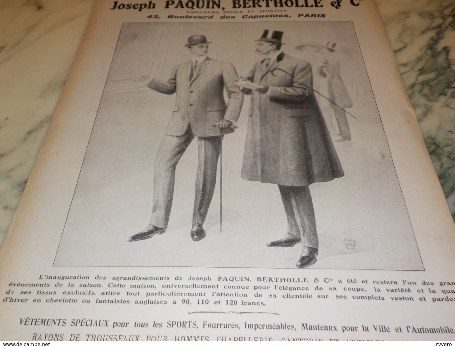 ANCIENNE PUBLICITE TAILLEUR CIVILS ET SPORTIFS PAQUIN BERTHOLLE 1908 - 1900-1940