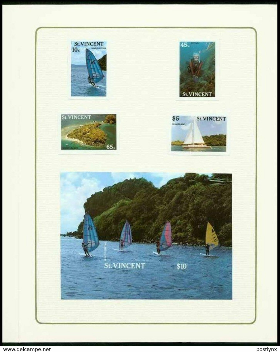 ST.VINCENT 1988 Tourism CROMALIN PROOFS Printer's Folder Set+sheetlet Cdr Sailing Scuba Windsurfing Island - Plongée