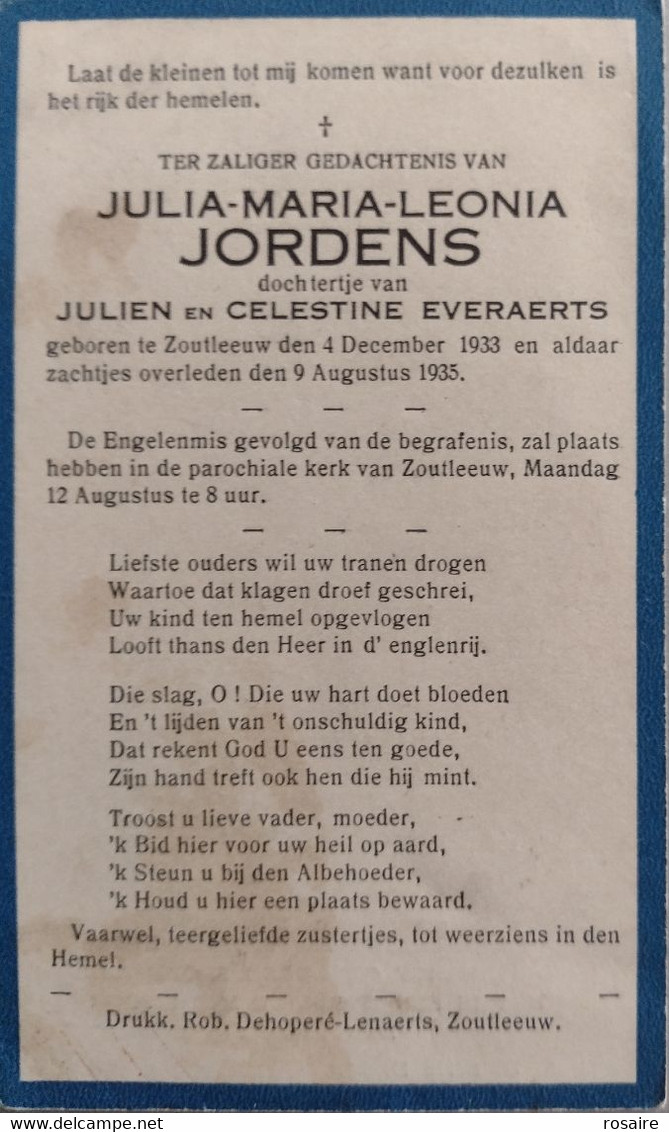 Julia Maria Leonia Jordens-zoutleeuw 1933-1935 - Andachtsbilder