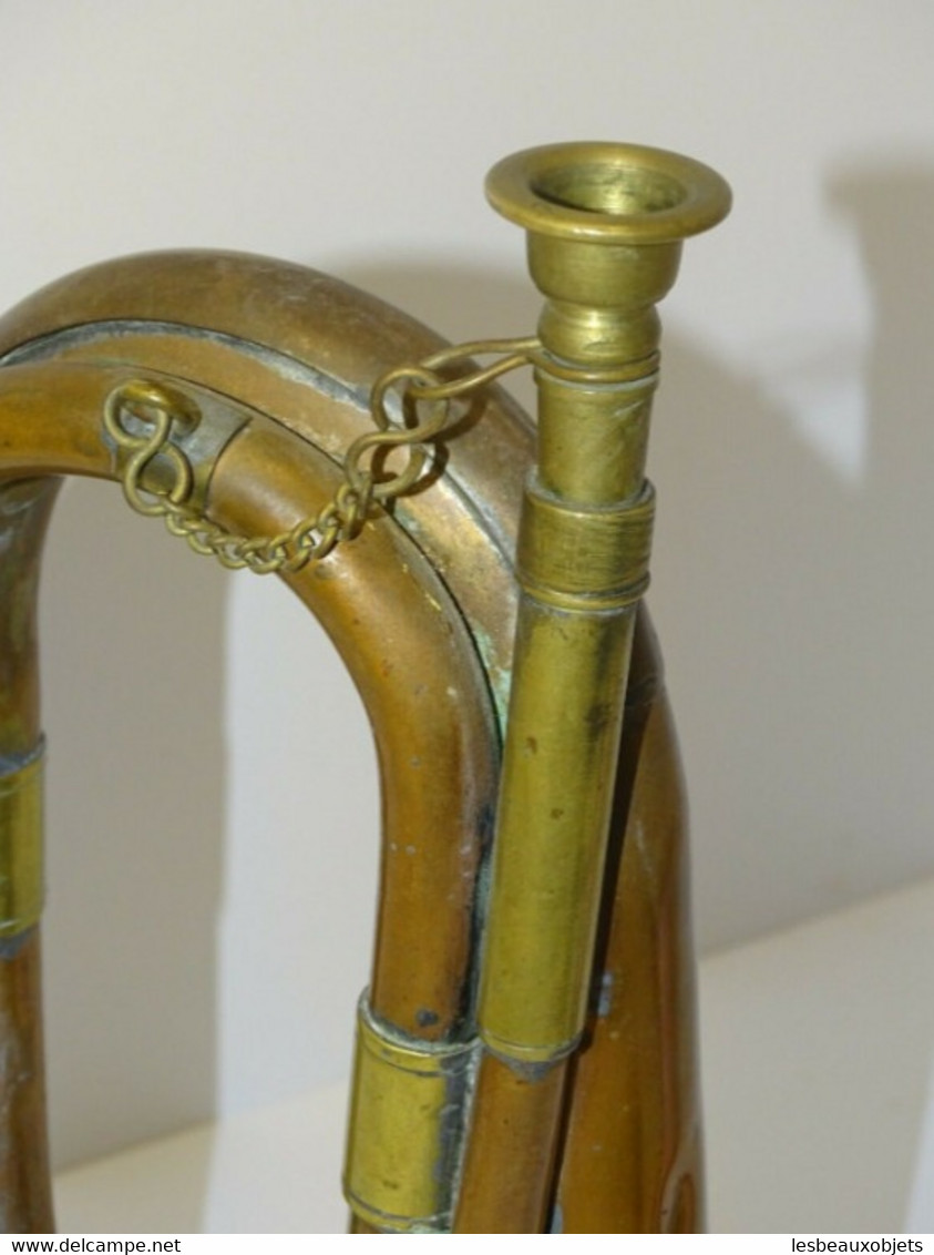ANCIEN CLAIRON CUIVRE et LAITON XXe objet déco plaque ONTARIO REGIMENT collection instrument de musique déco