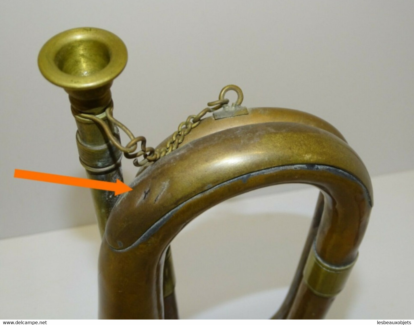 ANCIEN CLAIRON CUIVRE et LAITON XXe objet déco plaque ONTARIO REGIMENT collection instrument de musique déco